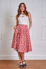1950's Banned Retro Cary Check And Bow Skirt-Red