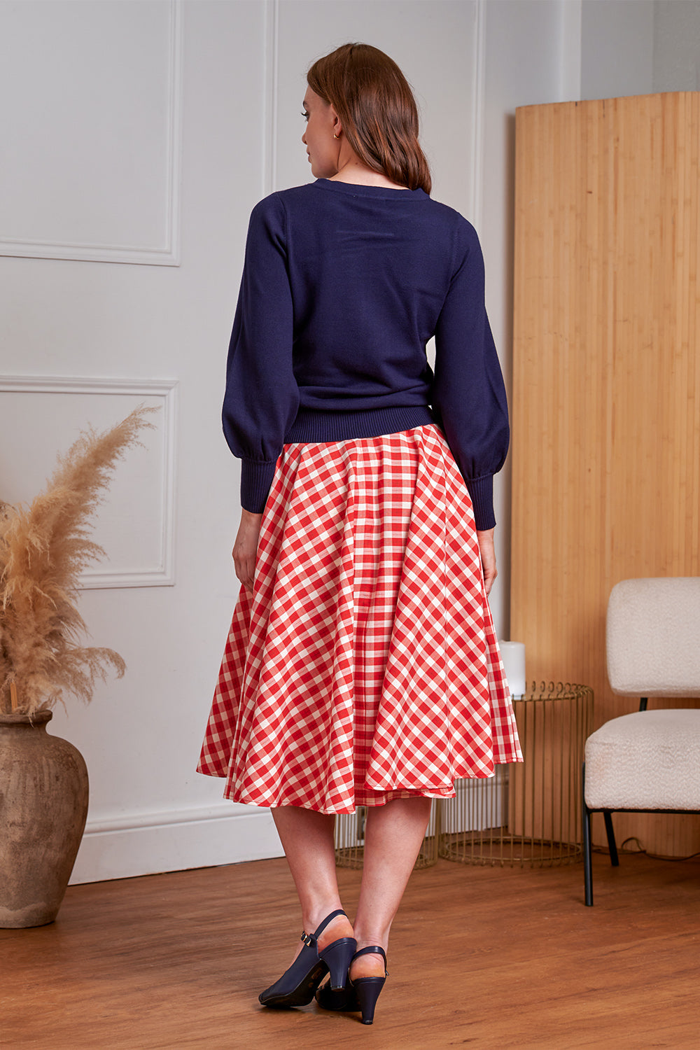 1950's Banned Retro Cary Picnic Check Skirt-Red
