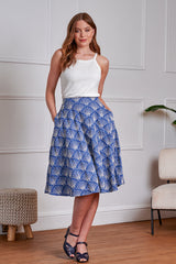 1950's Banned Retro Annie Sea Shell Skirt-Blue