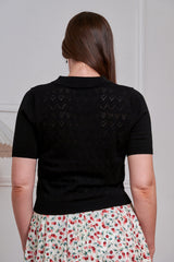 Banned Retro 50s Hearts Waves Cardigan-Black