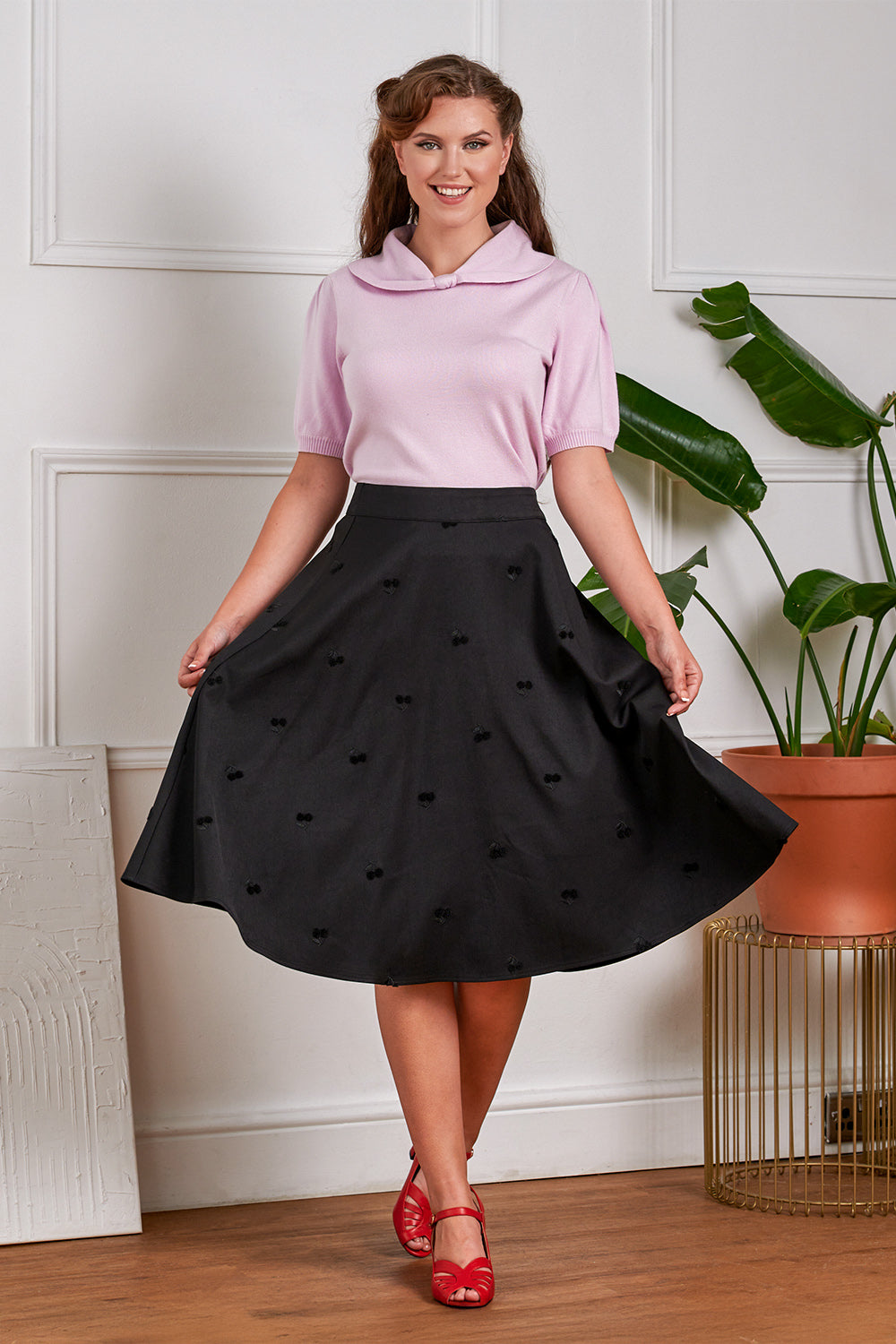 1950's Banned Retro Annie Cherry Skirt-Black