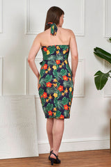 Banned Retro 50s Evie Tropical Summer Sarong Pencil Dress-Navy