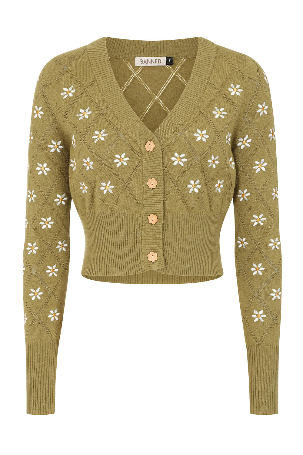 Banned Retro 50s Fearn Flower Cardigan-Green