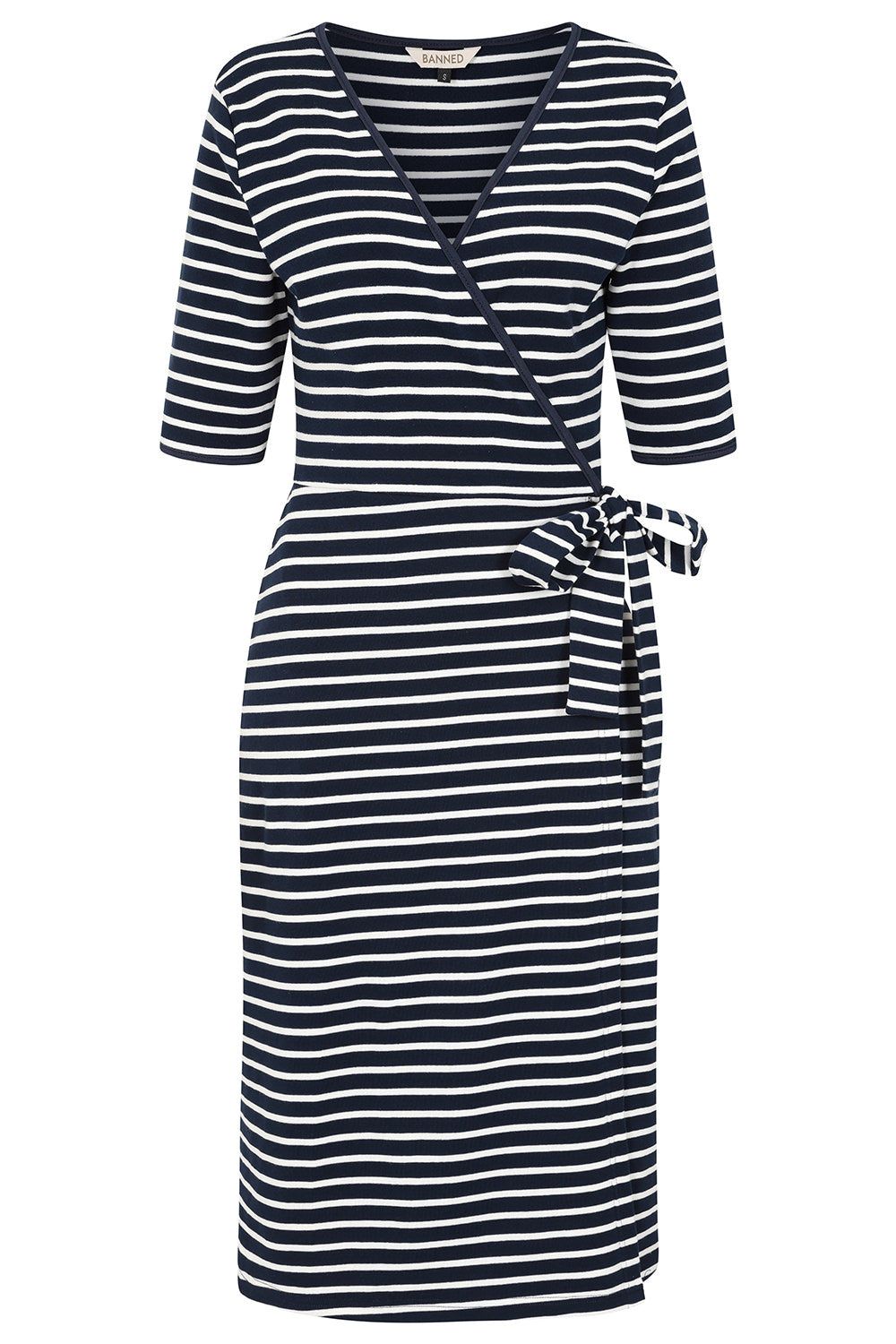 Banned Retro 40's May Stripe Dress-Navy