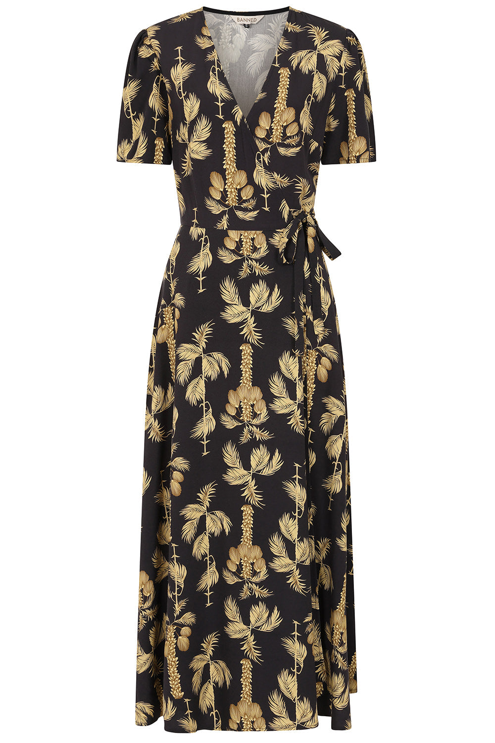 Banned Retro 40s Carol Golden Hour Wrap Midi Dress-Black