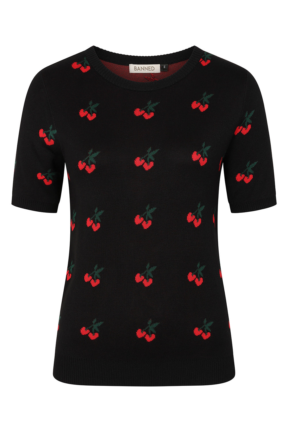 Banned Retro 50s Sonia Fair Isle Cherry Top-Black