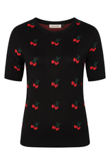 Banned Retro 50s Sonia Fair Isle Cherry Top-Black