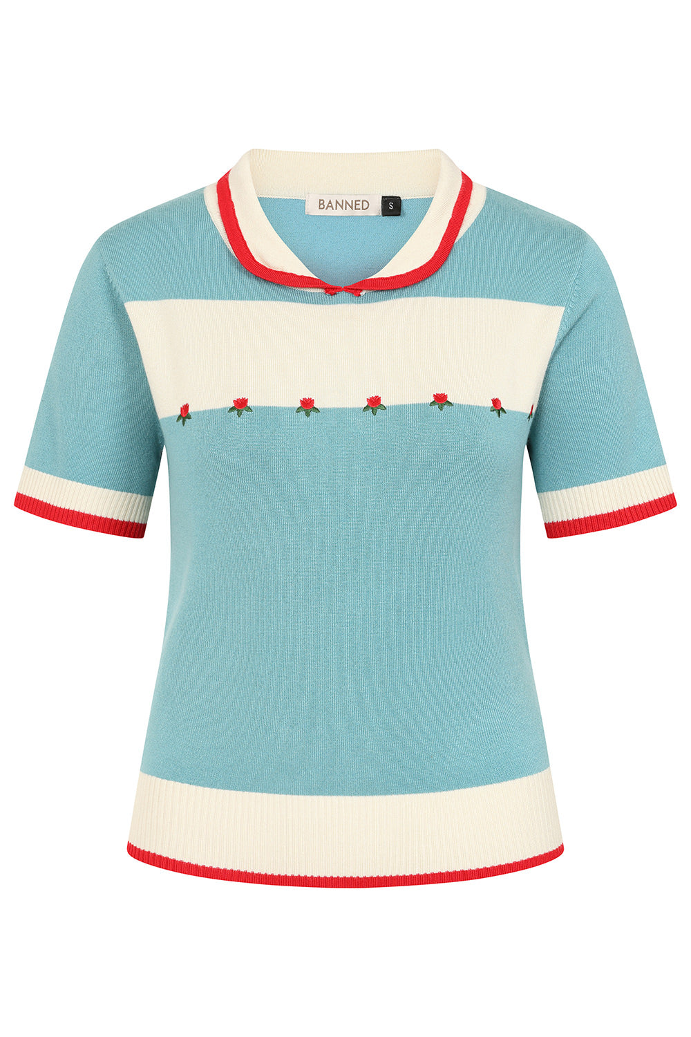 Banned Rockabilly Lily Rose Embroidered Knitted Jumper-Blue