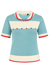 Banned Rockabilly Lily Rose Embroidered Knitted Jumper-Blue