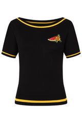 Banned Rockabilly Luna Summer Knitted Jumper With Watermelon Embroidery-Black