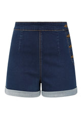 Banned Retro Coco Love Denim Shorts Heart Pockets-Denim/Blue
