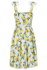 Banned Retro June Lemon And Stripes Swing Dress-Cream