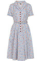 Banned Retro 50s Bella Cherry Check Swing Full Circle Dress-Blue