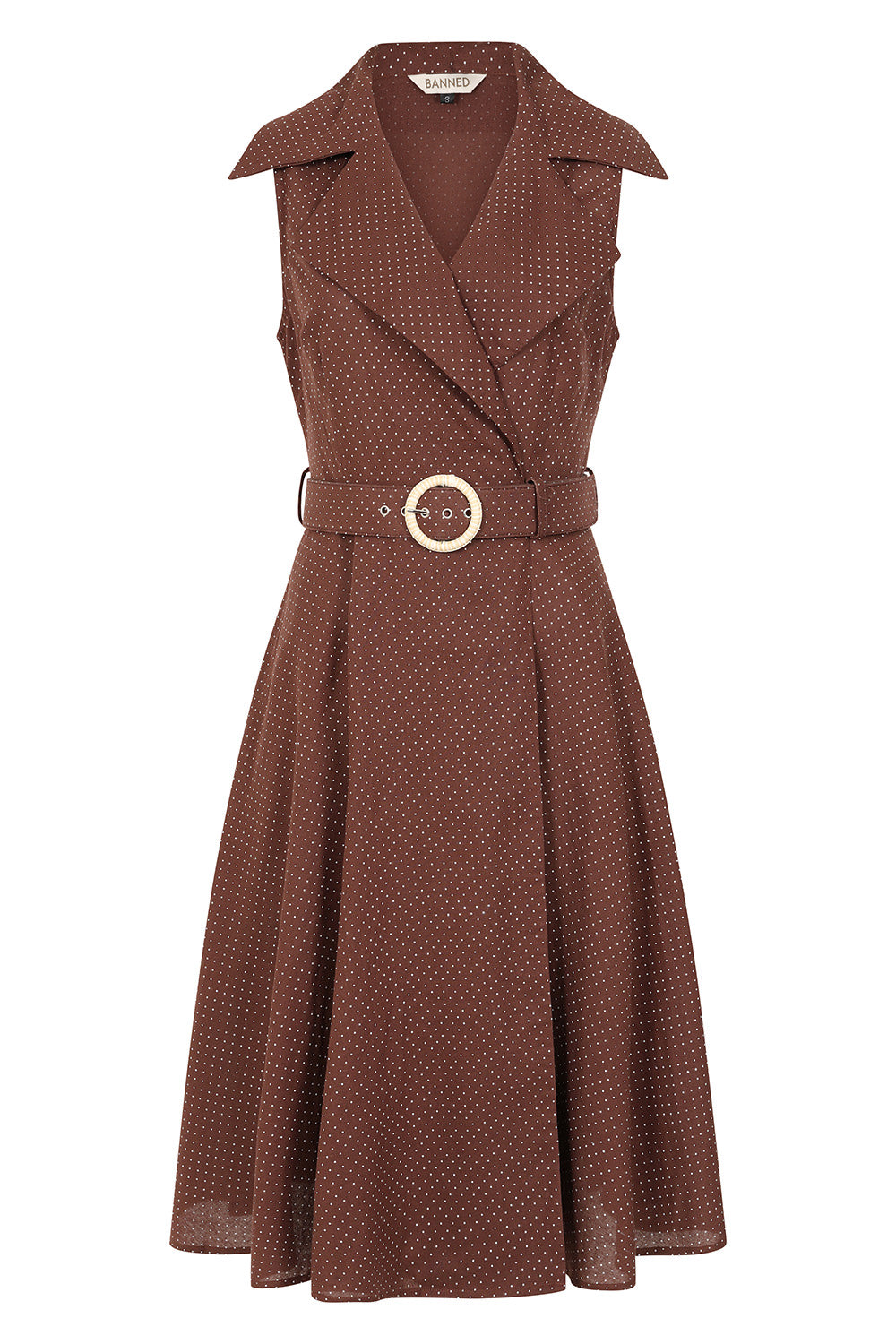 Banned Retro 50s Sky Polka Wrap Dress-Brown