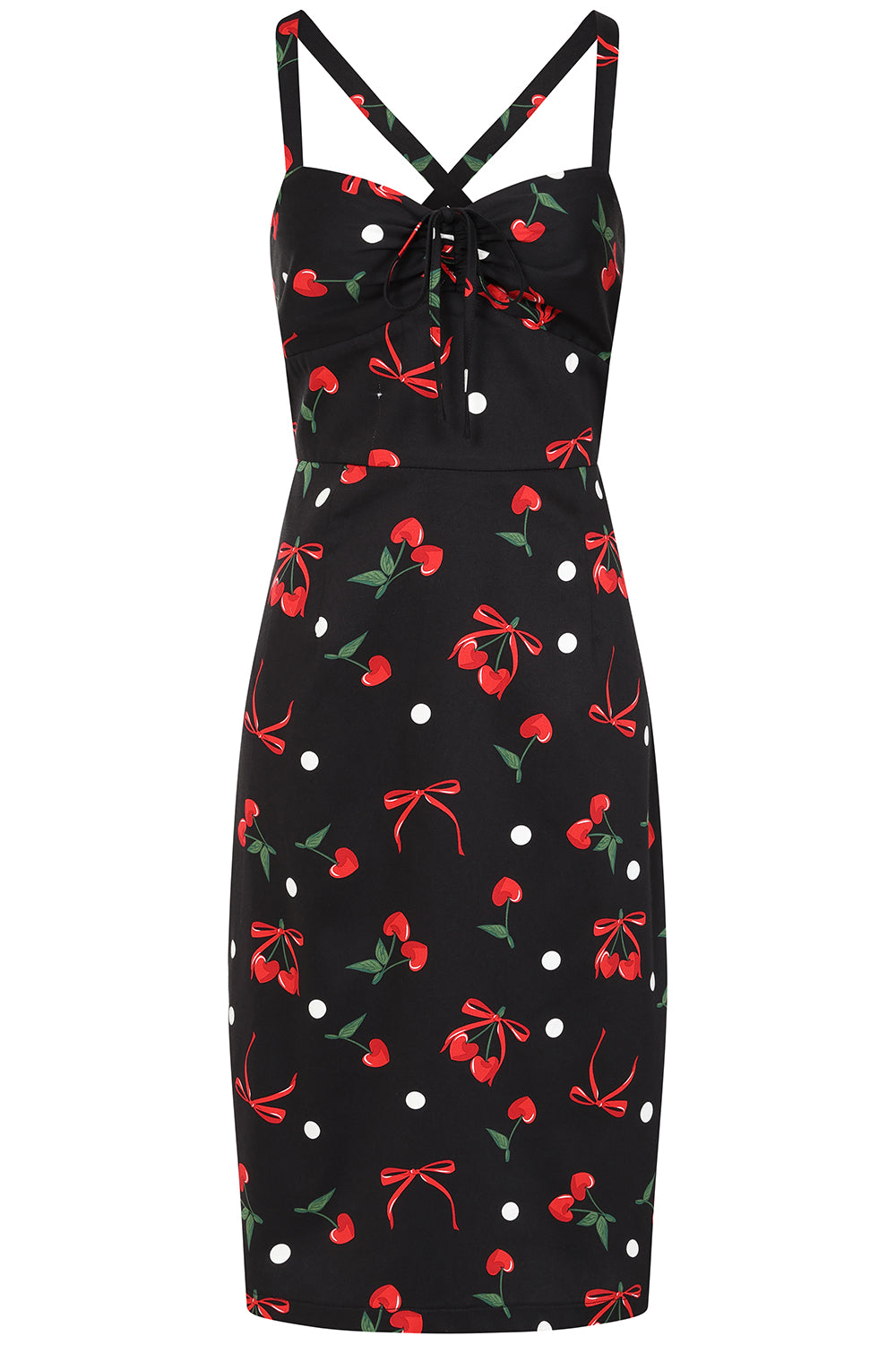 Banned Retro 50s Tullia Cherries And Bows Pencil Dress-Black