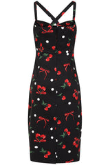 Banned Retro 50s Tullia Cherries And Bows Pencil Dress-Black