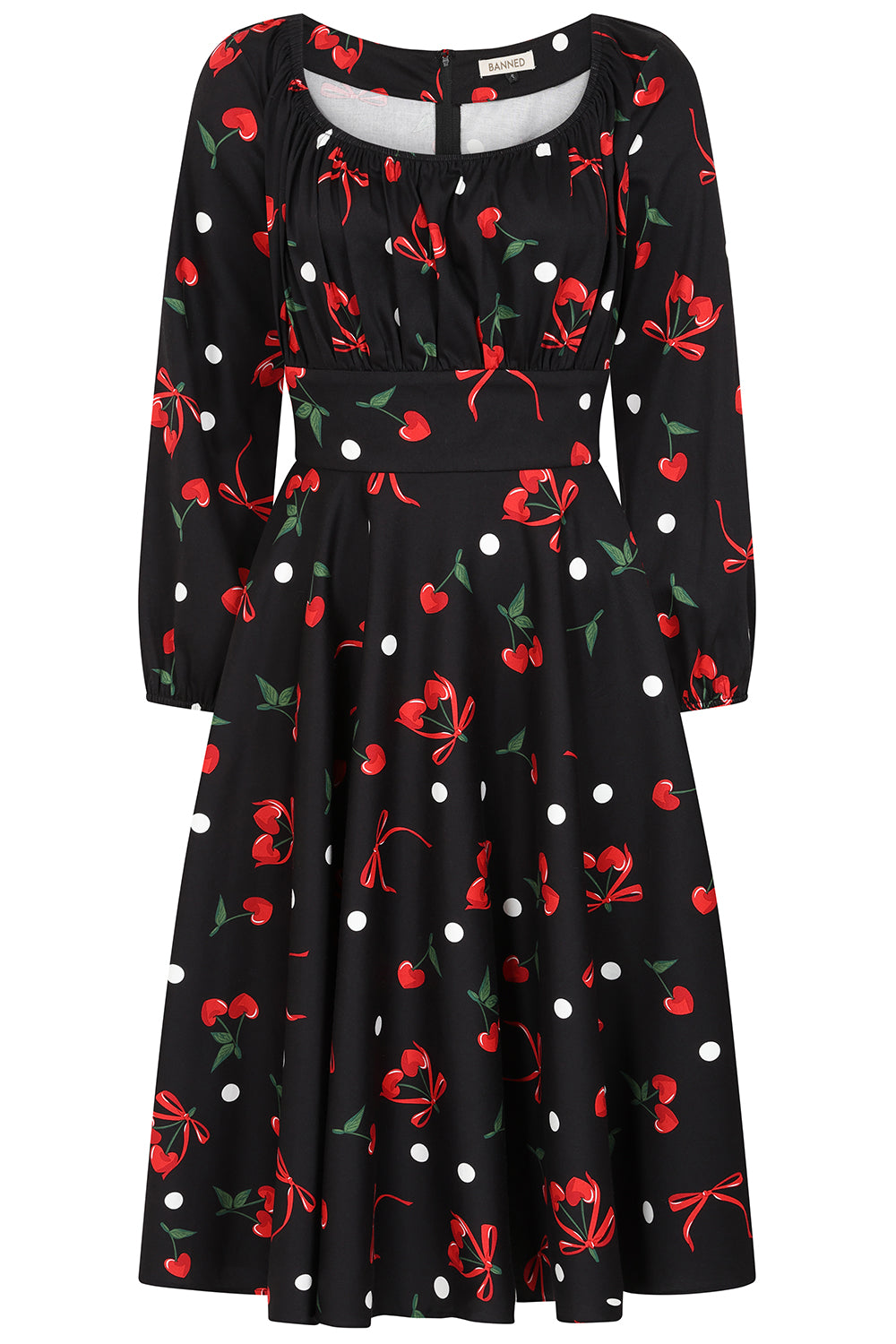 Banned Retro 50s Mina Cherries And Bows Swing Full Circle Dress-Black