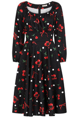 Banned Retro 50s Mina Cherries And Bows Swing Full Circle Dress-Black