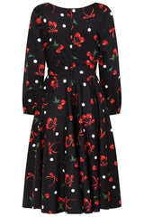 Banned Retro 50s Mina Cherries And Bows Swing Full Circle Dress-Black