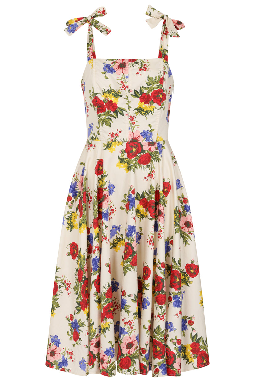 Banned Retro 50s Angelica Corset Floral Swing Dress-Cream