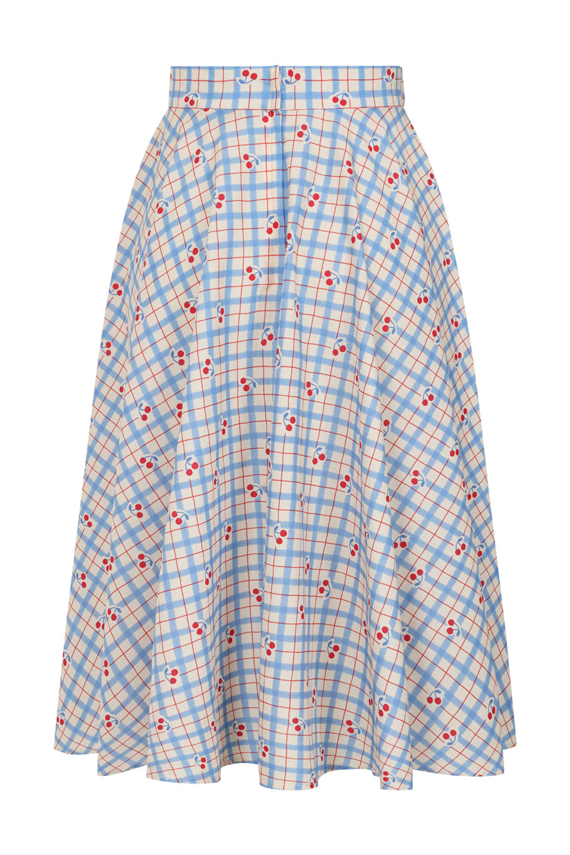 1950's Banned Retro Annie Cherry Check Skirt-Blue