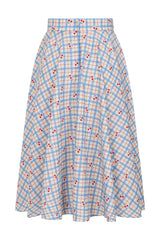 1950's Banned Retro Annie Cherry Check Skirt-Blue