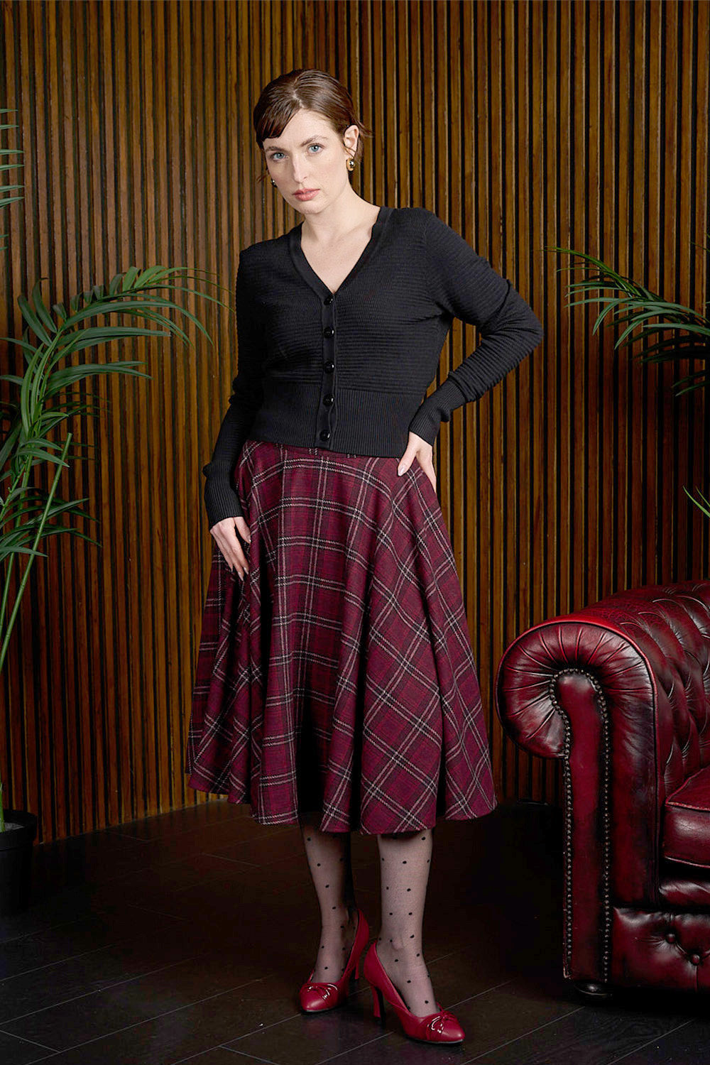 Falda de cuadros estilo retro con mezcla de lana Cary de Banned