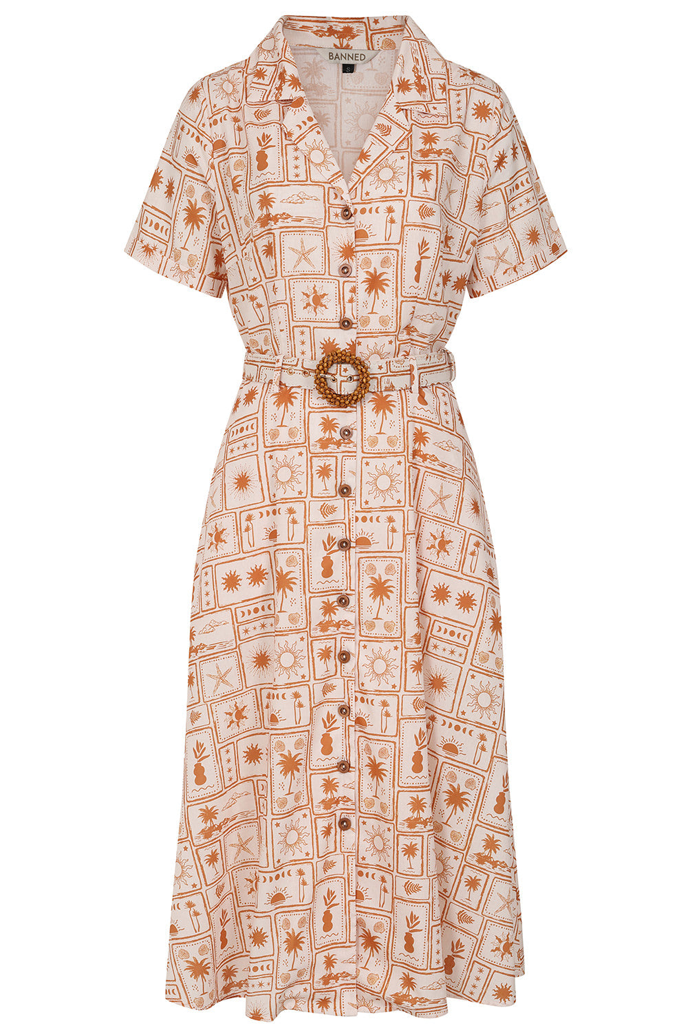Banned Retro 40s Kate Tonal Tropic Dress-Brown