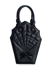 BANNED Ghoul Coffin Red Bag | Shimmer Quilted Gothic Handbag with Spider Web-Black-One Size