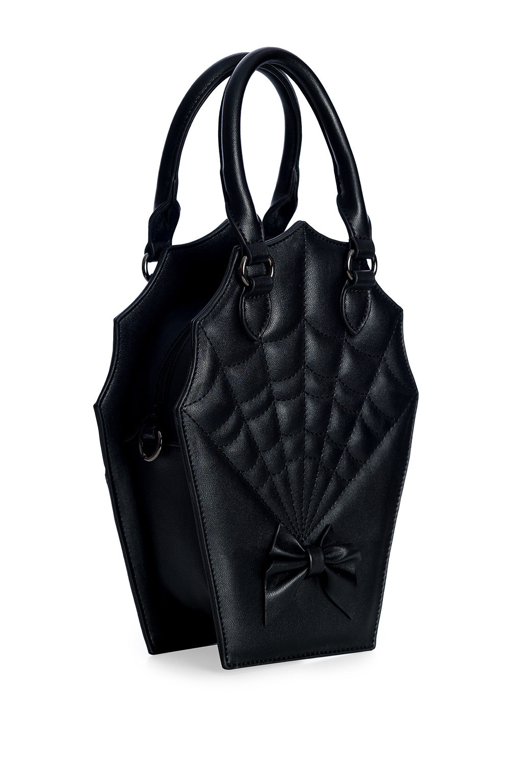BANNED Ghoul Coffin Red Bag | Shimmer Quilted Gothic Handbag with Spider Web-Black-One Size