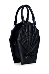 BANNED Ghoul Coffin Red Bag | Shimmer Quilted Gothic Handbag with Spider Web-Black-One Size