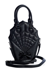 BANNED Ghoul Coffin Red Bag | Shimmer Quilted Gothic Handbag with Spider Web-Black-One Size