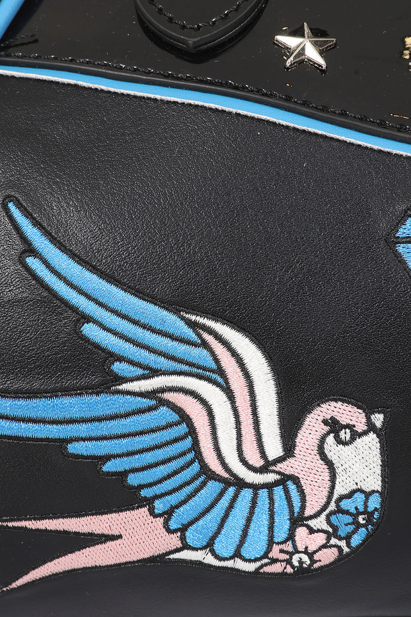 BANNED The Swallows Return Lacquer Handbag | Rockabilly Embroidered Style-Black-One Size