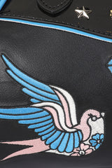 BANNED The Swallows Return Lacquer Handbag | Rockabilly Embroidered Style-Black-One Size