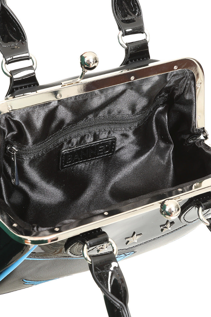 BANNED The Swallows Return Lacquer Handbag | Rockabilly Embroidered Style-Black-One Size
