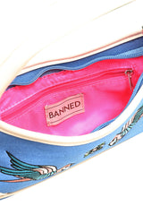 BANNED Marilou Swallow Denim Handbag | Rockabilly Embroidered Style-Blue-One Size