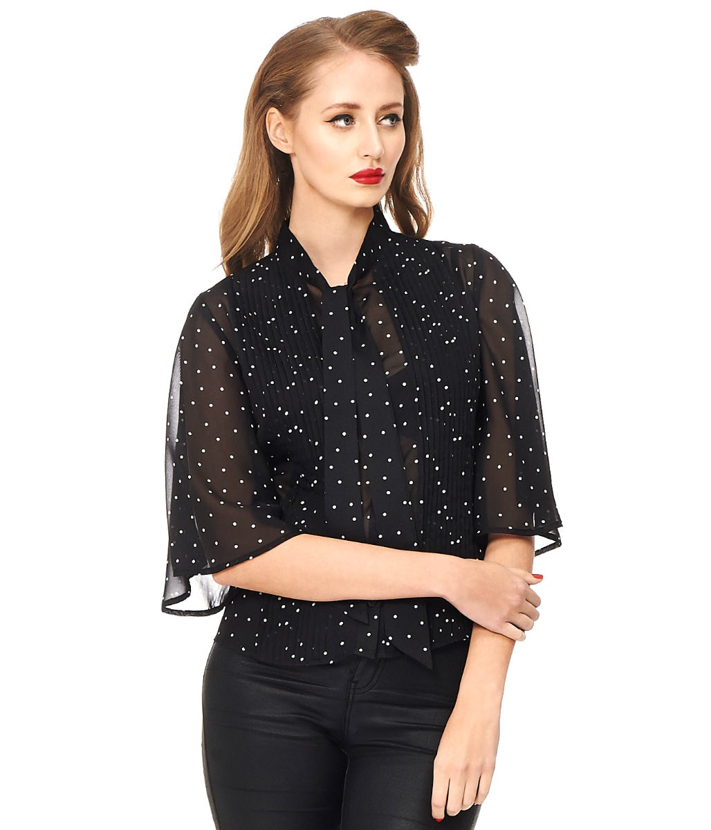 Banned Retro Storyteller Spot Flare Sleeve Blouse Black