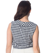 Banned Retro 1950's Summer Breeze Gingham Check Tie Up Crop Blouse Black & White