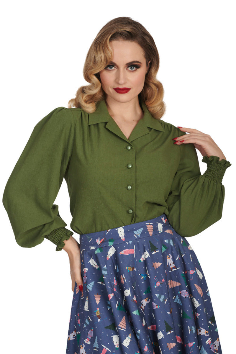 BANNED Bonnie 1940s Vintage Style Blouse with Balloon Sleeves