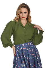BANNED Bonnie 1940s Vintage Style Blouse with Balloon Sleeves