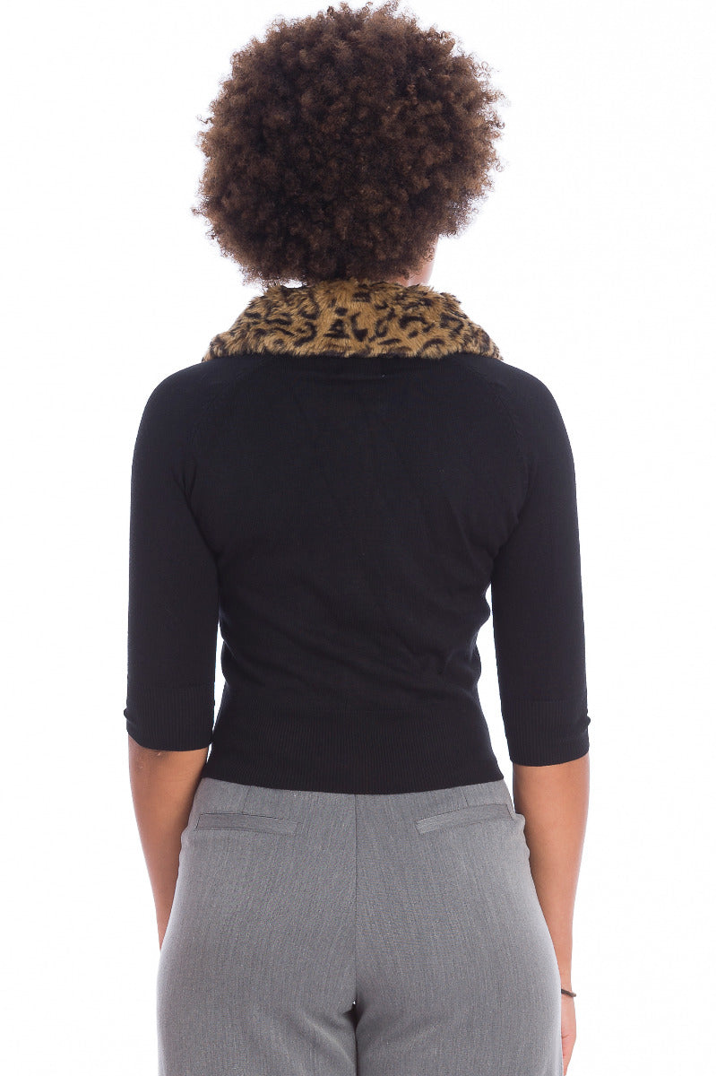 Banned Retro 1950's Leopard Faux Fur Vintage Anita Cardigan Black