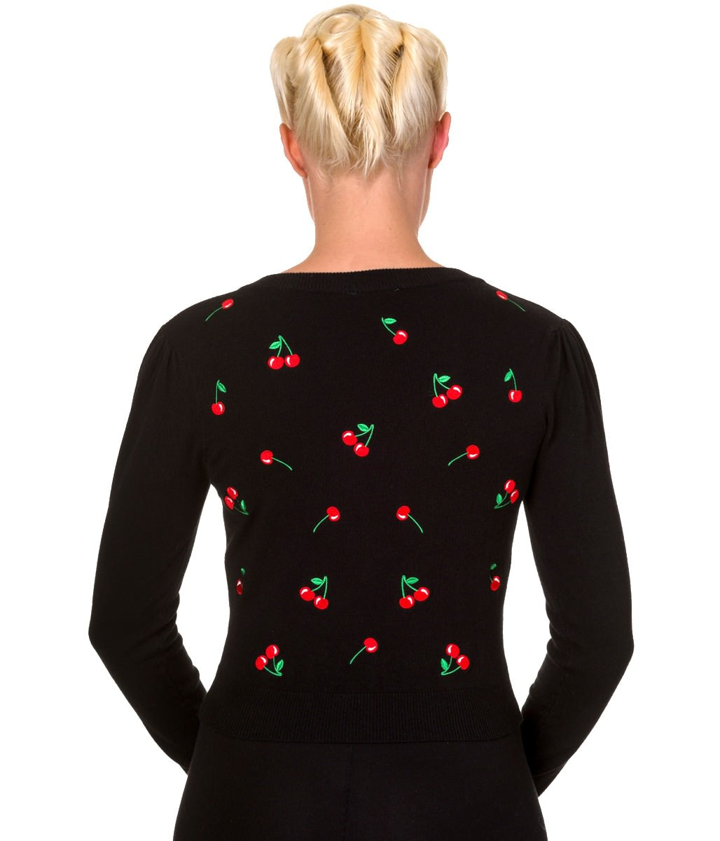 Banned Retro 1950's Drive Me Crazy Cherry Rockabilly Gina Vintage Cardigan Black