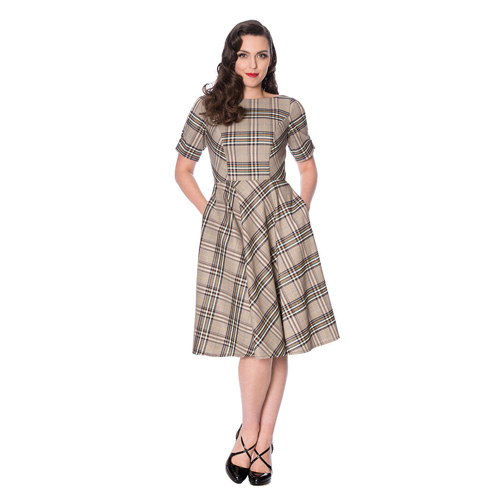 CUTIE CHECK FIT AND FLARE DRESS