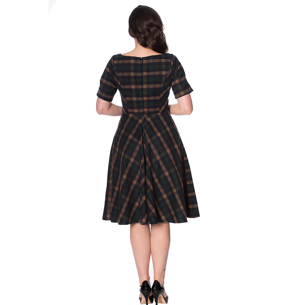 SWEET DAISY FIT AND FLARE CHECK DRESS