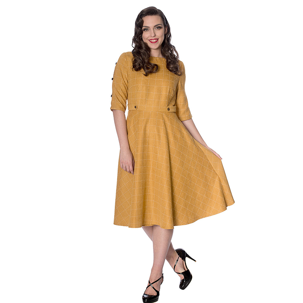 LET'S LIBRARY CHEEKY CHECK FIT AND FLARE DRESS