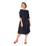 LET'S LIBRARY CHEEKY CHECK FIT AND FLARE DRESS