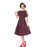 MRS CLAUS FIT AND FLARE CHECK DRESS