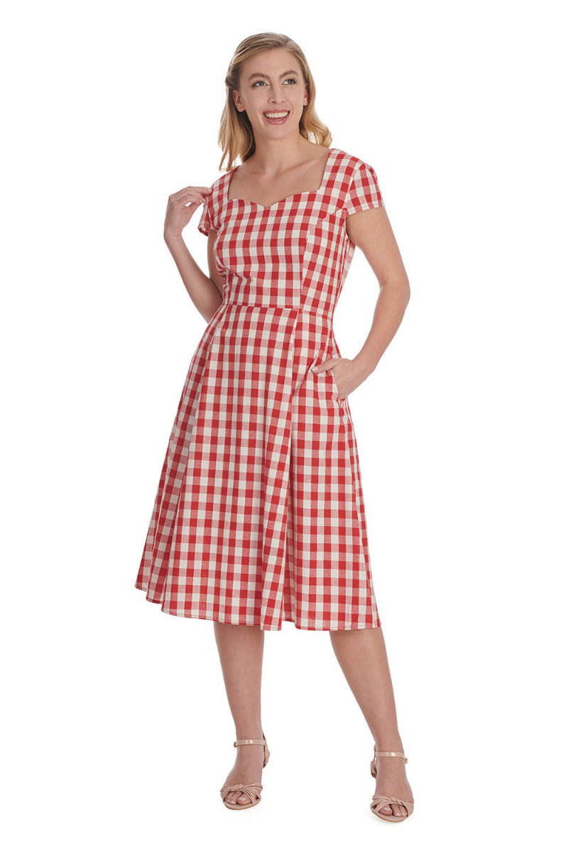 ROW BOAT DATE CHECK SWING DRESS