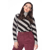 Banned Retro 80s Diagonal Stripe Turtle Neck Knit Vintage Top Grey