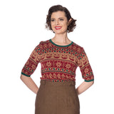 Banned Retro 1950's Christmas Pud Jacquard Vintage Ruby Jumper Brown